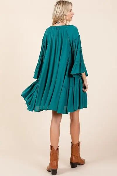 Mittoshop Frill Tie Neck Bell Sleeve Dress for Women - Love Salve